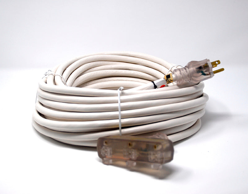 White 50' 12/3 Multi-Conductor Power Cord with All Lighted Ends and Power Light